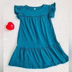 Teal Kids Dress with Ruffle Sleeves